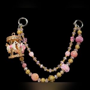 Elegant Pink and Gold Carousel Beaded Bag Charm